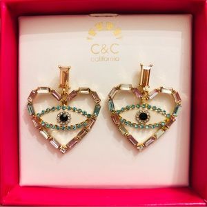 NWOT C&C California Evil Eye Heart Pierced Earrings